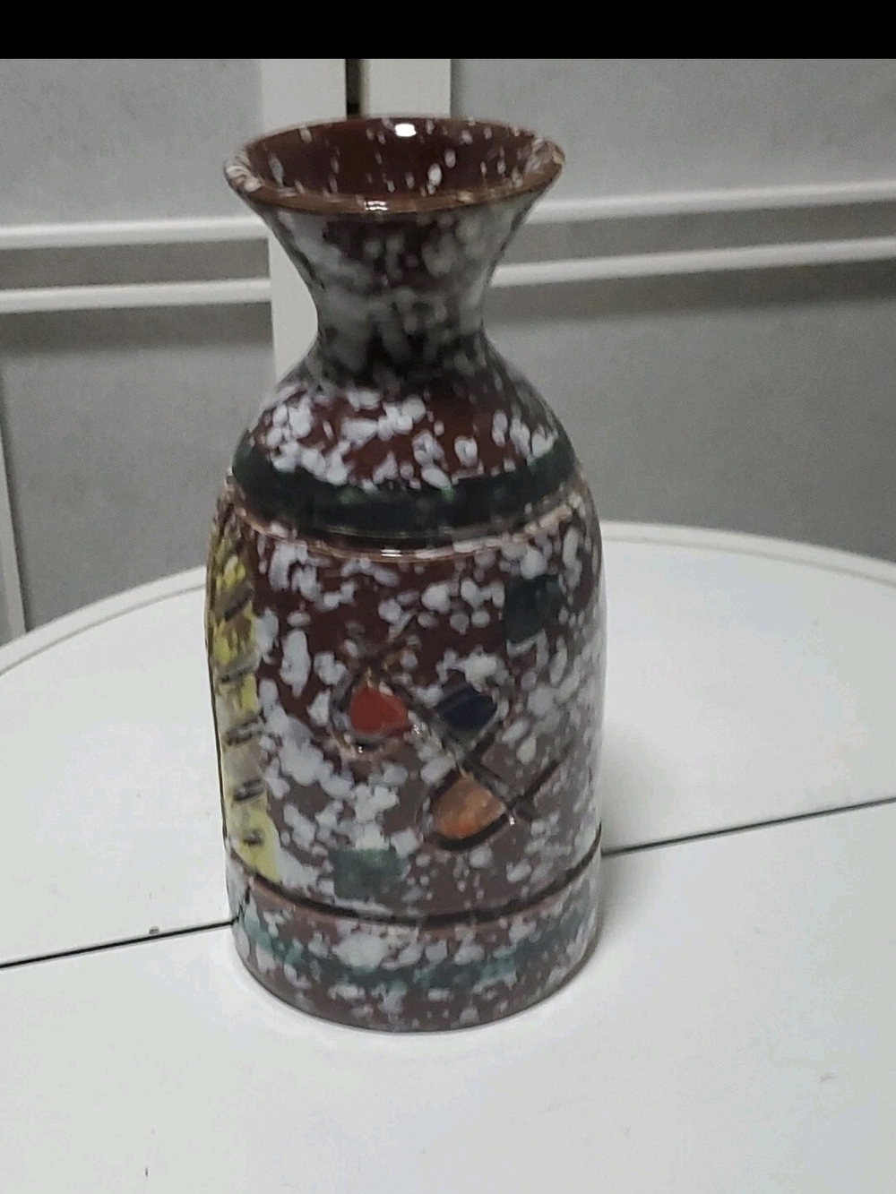 Bitossi Brown Speckled Ceramic Vase with Multicolor Accents